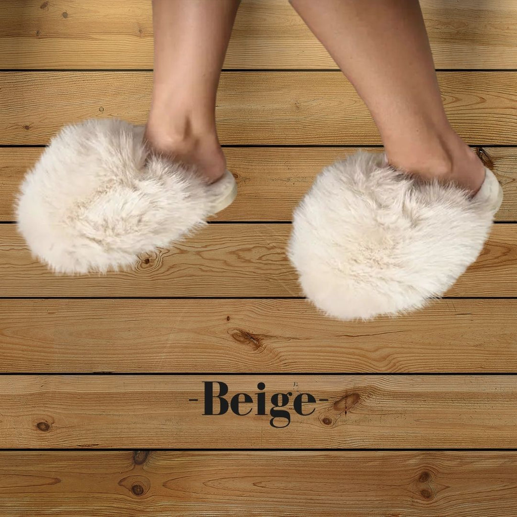 Pantoufles, chaussons femme chaudes, hiver, beige, fausse fourrure, doux, cocooning ambage modèle JADE souple, antidérapant