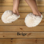 Pantoufles, chaussons femme chaudes, hiver, beige, fausse fourrure, doux, cocooning ambage modèle JADE souple, antidérapant