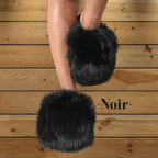 Pantoufles, chaussons femme chaudes, hiver, noire, fausse fourrure, doux, cocooning ambage modèle JADE souple, antidérapant