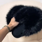 Pantoufles, chaussons femme chaudes, hiver, noire, fausse fourrure, doux, cocooning ambage modèle JADE souple, antidérapant, exposition