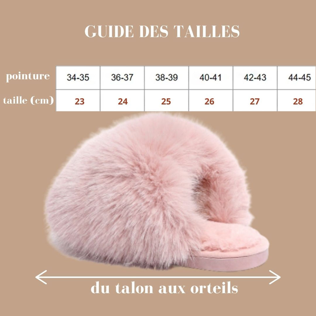 Pantoufles, chaussons femme chaudes, hiver, rose, fausse fourrure, doux, cocooning ambage modèle JADE souple, antidérapant, guide de taille 