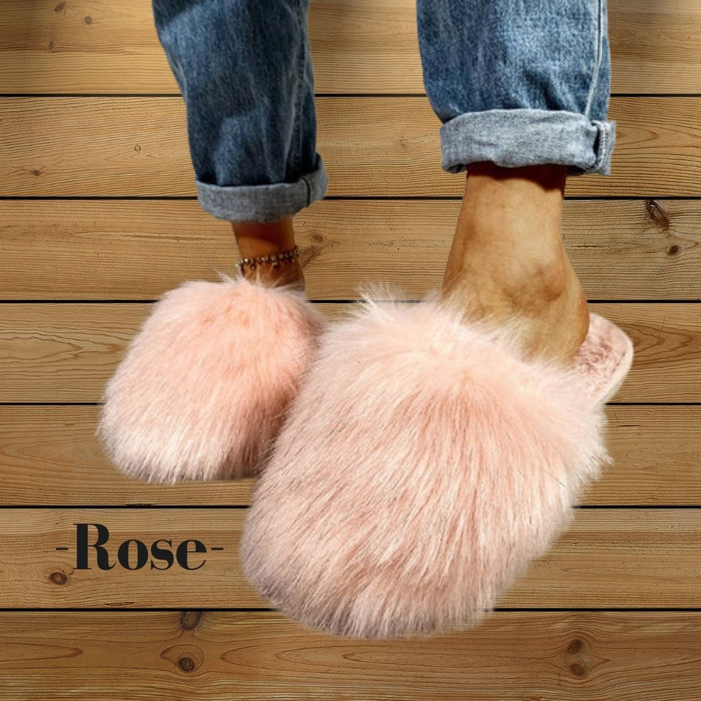 Pantoufles, chaussons femme chaudes, hiver, rose, fausse fourrure, doux, cocooning ambage modèle JADE souple, antidérapant