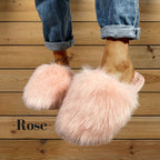 Pantoufles, chaussons femme chaudes, hiver, rose, fausse fourrure, doux, cocooning ambage modèle JADE souple, antidérapant
