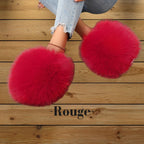 Pantoufles, chaussons femme chaudes, hiver, rouge, fausse fourrure, doux, cocooning ambage modèle JADE souple, antidérapant