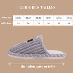 Pantoufles, chaussons femme chaudes, hiver, grise, fausse fourrure, doux, cocooning ambage modèle MALY souple, antidérapant, détente, basique, guide des tailles